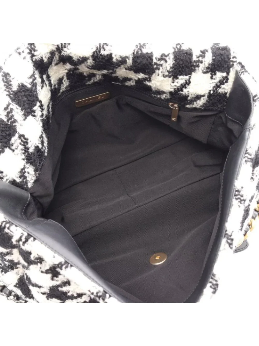 Chanel Shoulder Bag 19 Maxi Houndstooth 2-Way Black White Fabric Leather 19